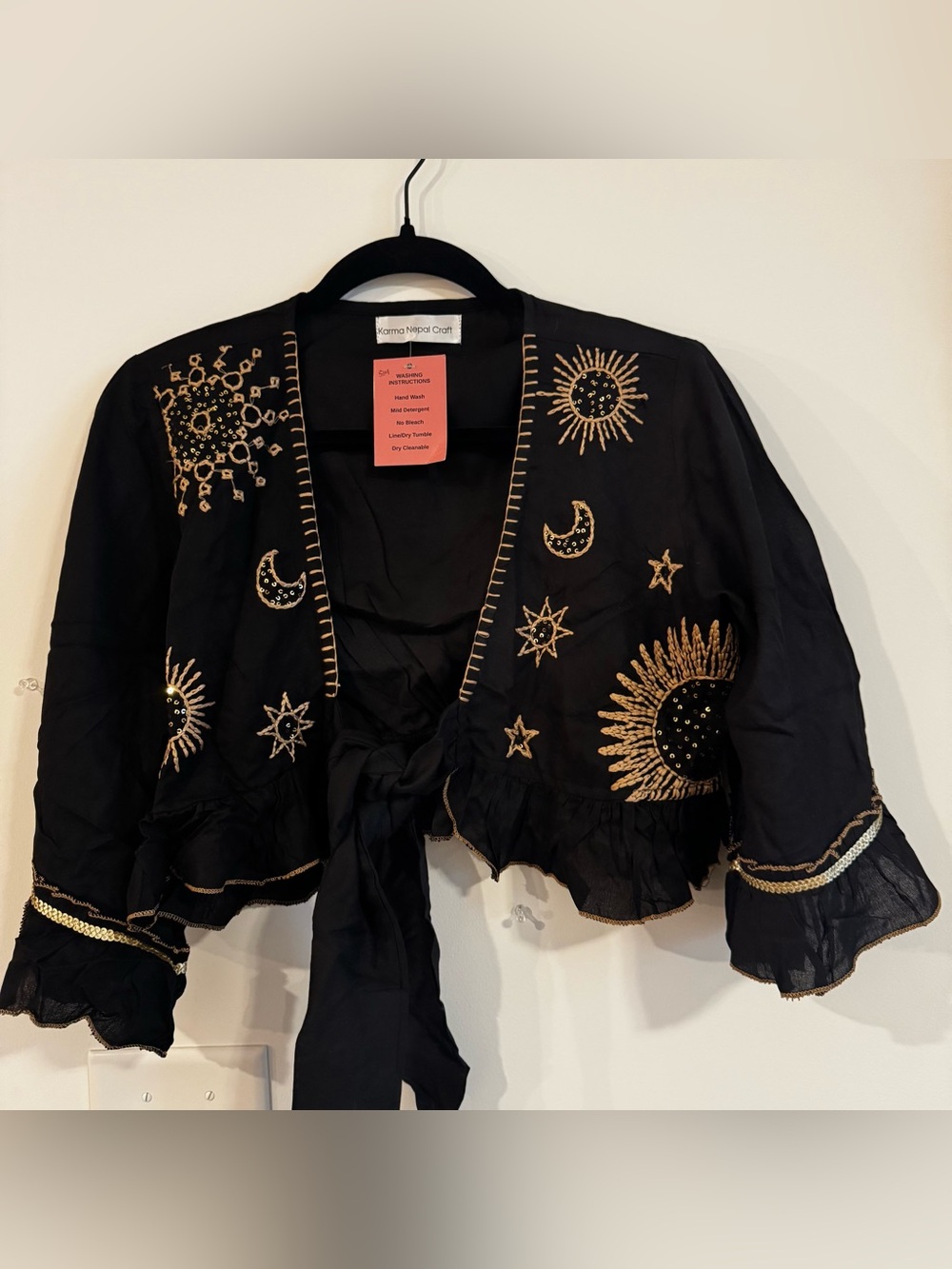 Black Embroidered Sun & Moon Crop shirt